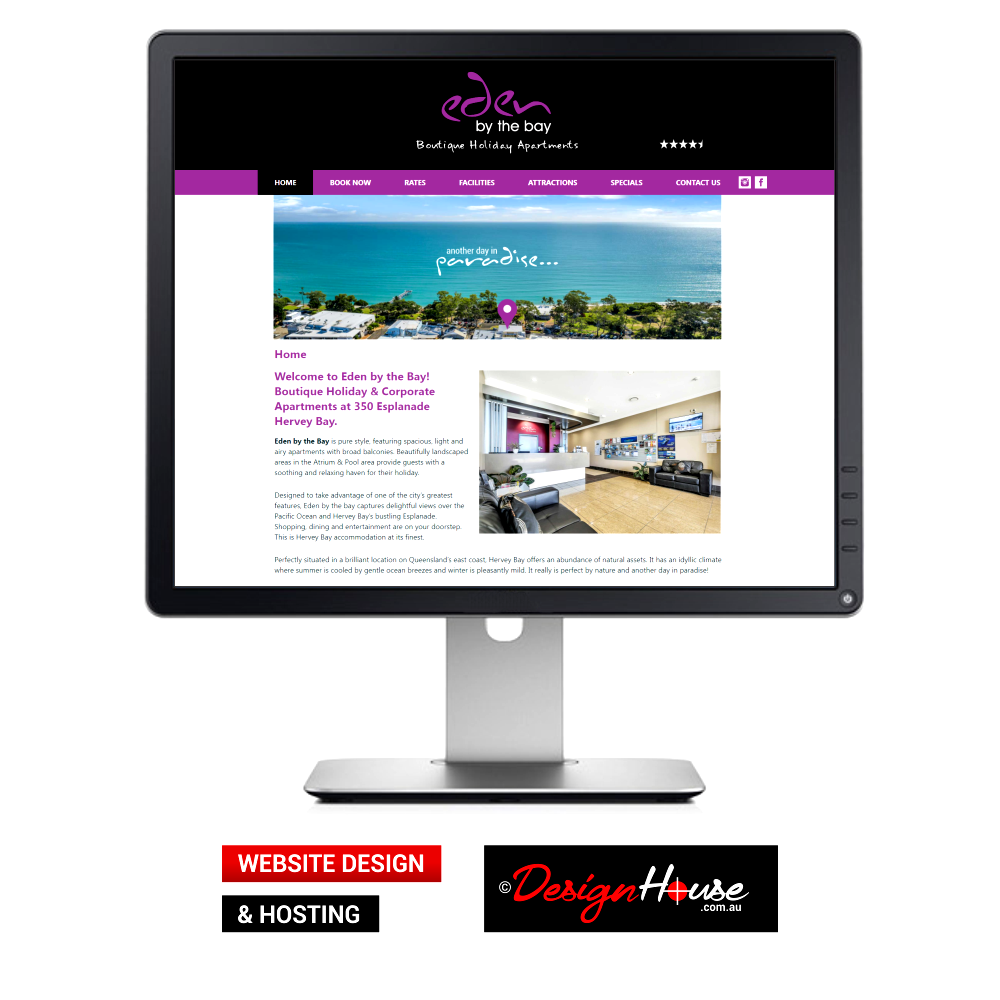 WEBSITE REVAMP Eden by the Bay, accommodation, book now, scarness, beach, ocean views, one bedroom, two bedroom, studio, hotel room, apartments, pool, sauna, lift, holiday, corporate, hervey bay